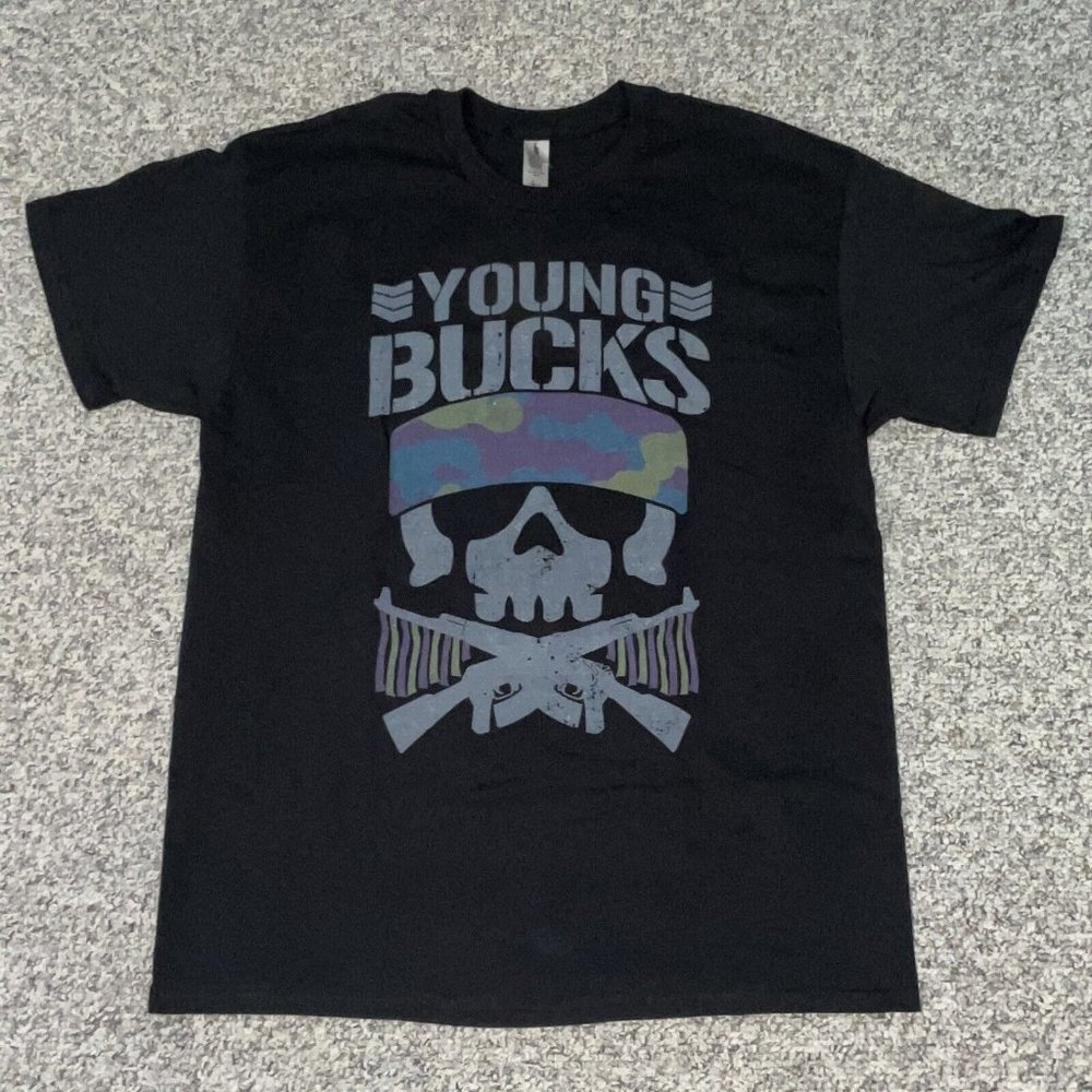 Young Bucks 'Bullet Club' Black Large Botched Tee Pro Wrestling Tees Faded Logo.